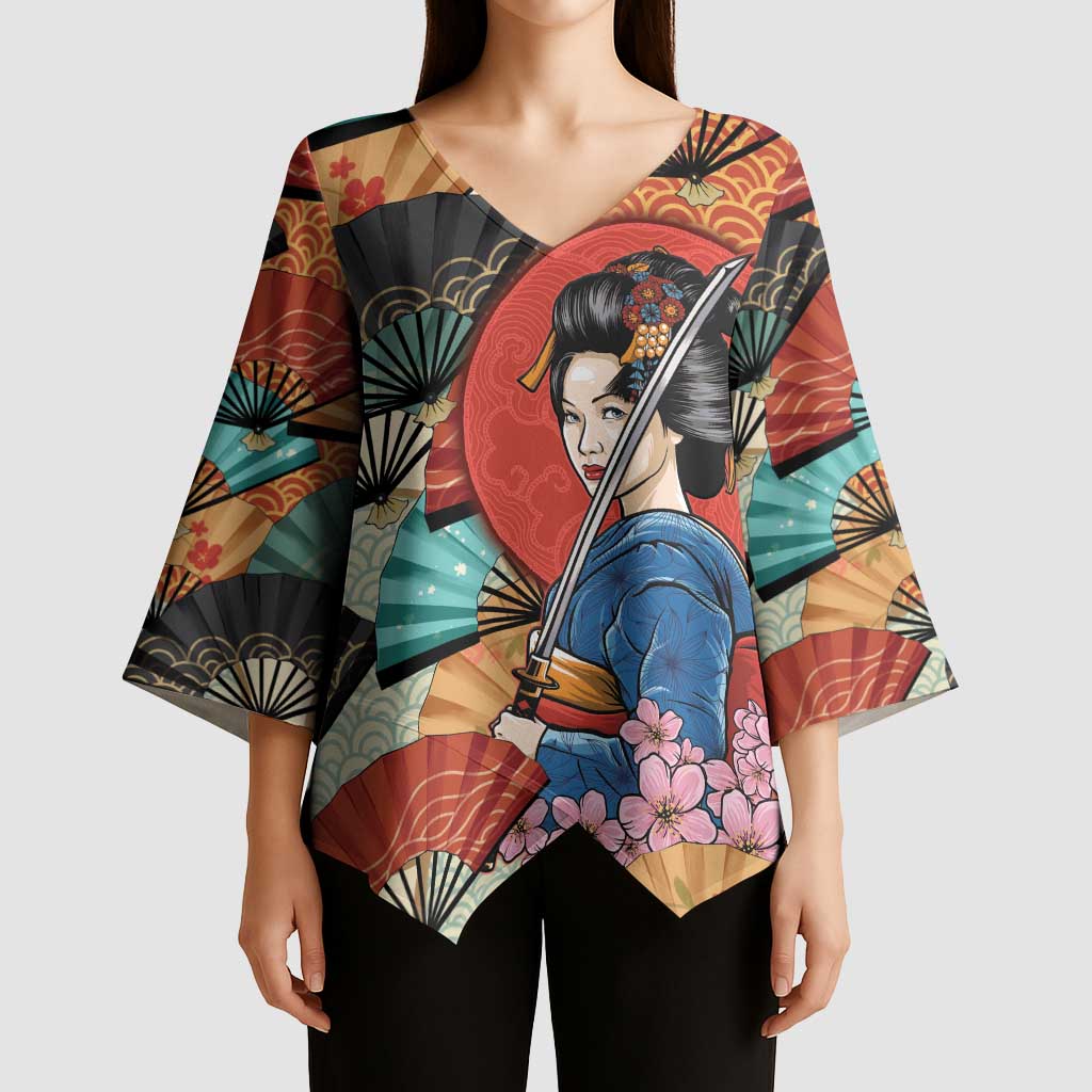 Japanese Geisha Katana Kimono Sleeve Blouse Japan Sensu Seigaiha Pattern LT14 - Polynesian Pride