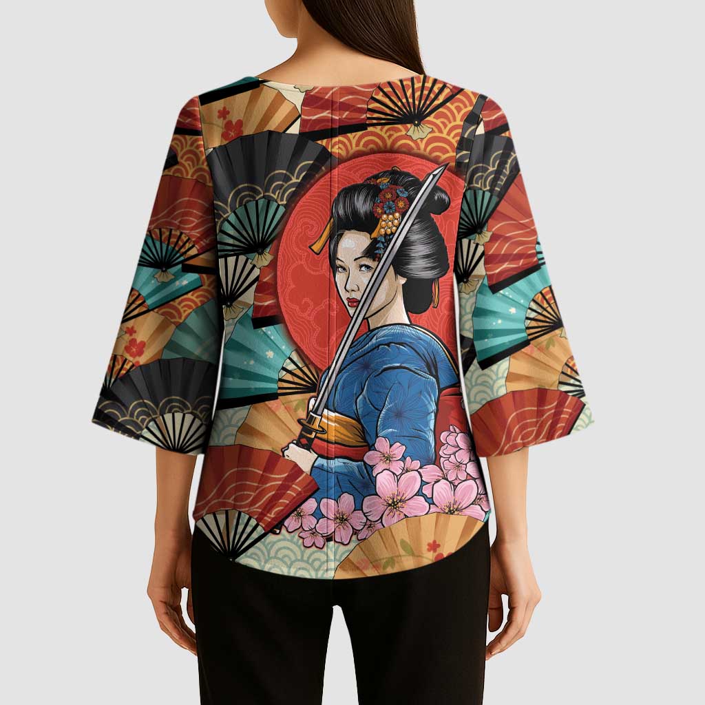 Japanese Geisha Katana Kimono Sleeve Blouse Japan Sensu Seigaiha Pattern LT14 - Polynesian Pride