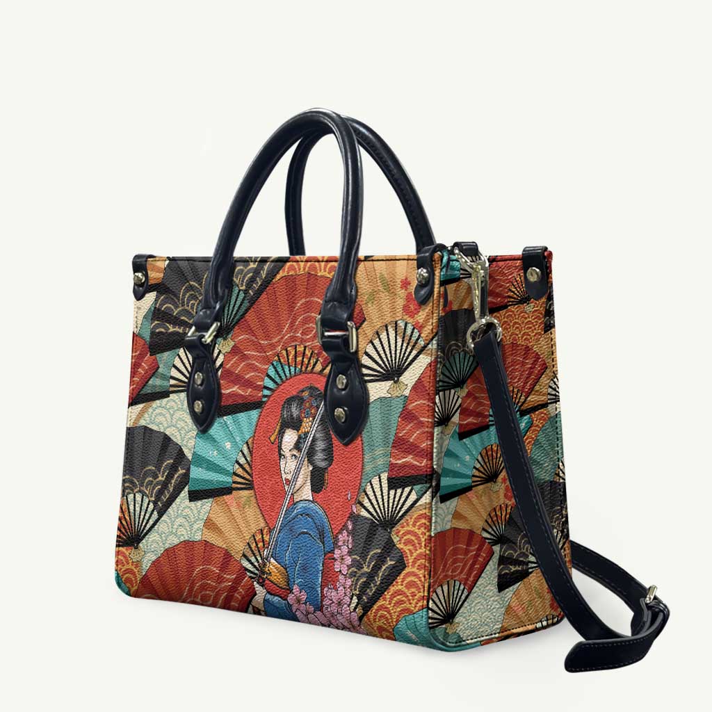 Japanese Geisha Katana Leather Bag Japan Sensu Seigaiha Pattern LT14 Multicolor - Polynesian Pride