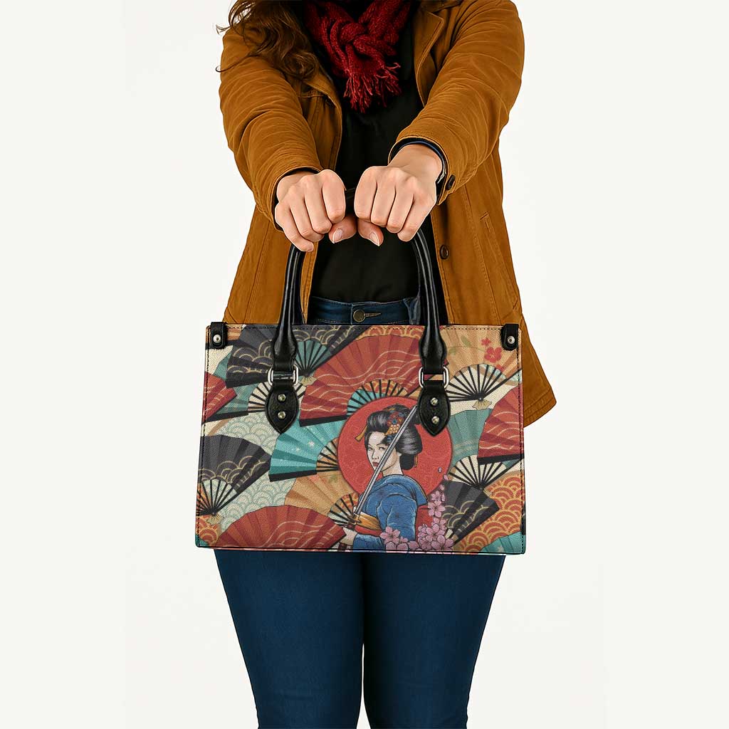 Japanese Geisha Katana Leather Bag Japan Sensu Seigaiha Pattern LT14 - Polynesian Pride
