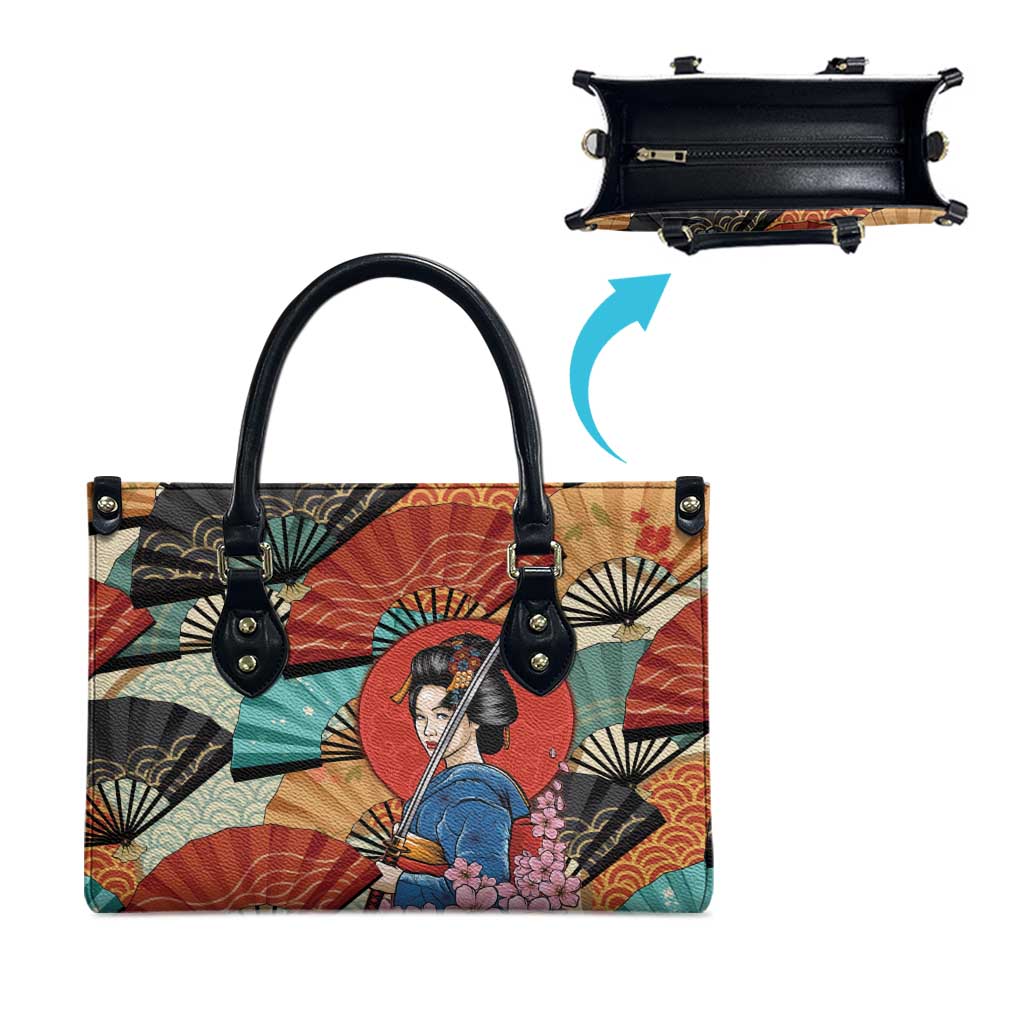 Japanese Geisha Katana Leather Bag Japan Sensu Seigaiha Pattern LT14 - Polynesian Pride