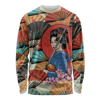 Japanese Geisha Katana Long Sleeve Shirt Japan Sensu Seigaiha Pattern LT14 Unisex Multicolor - Polynesian Pride