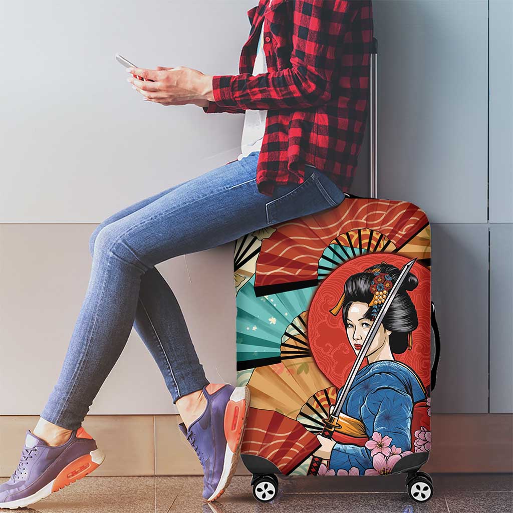 Japanese Geisha Katana Luggage Cover Japan Sensu Seigaiha Pattern - Polynesian Pride