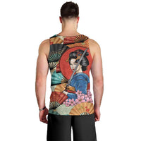 Japanese Geisha Katana Men Tank Top Japan Sensu Seigaiha Pattern - Polynesian Pride