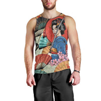 Japanese Geisha Katana Men Tank Top Japan Sensu Seigaiha Pattern - Polynesian Pride