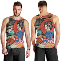 Japanese Geisha Katana Men Tank Top Japan Sensu Seigaiha Pattern - Polynesian Pride