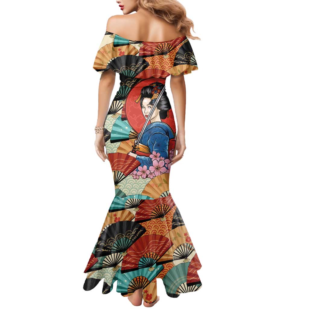 Japanese Geisha Katana Mermaid Dress Japan Sensu Seigaiha Pattern LT14 - Polynesian Pride