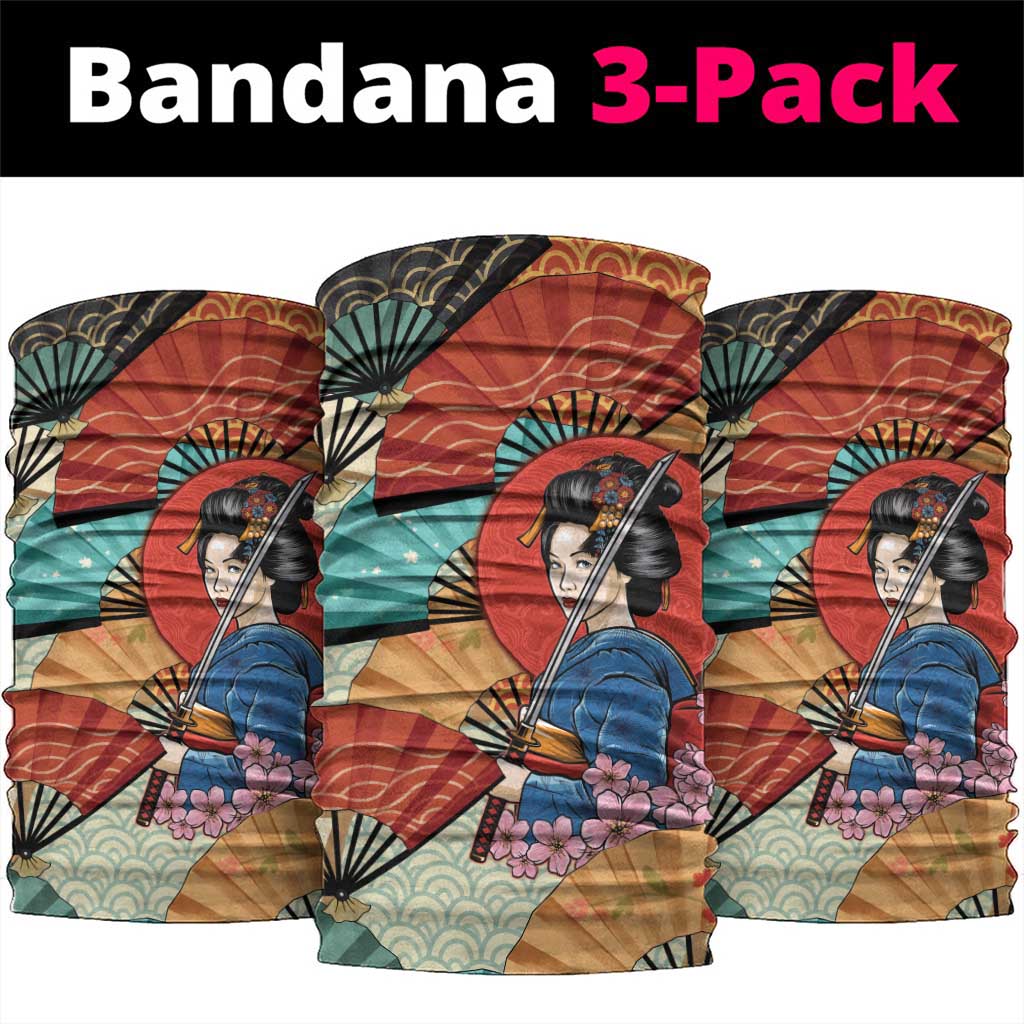 Japanese Geisha Katana Neck Gaiter Japan Sensu Seigaiha Pattern LT14 package One Size: 25*50cm Multicolor - Polynesian Pride
