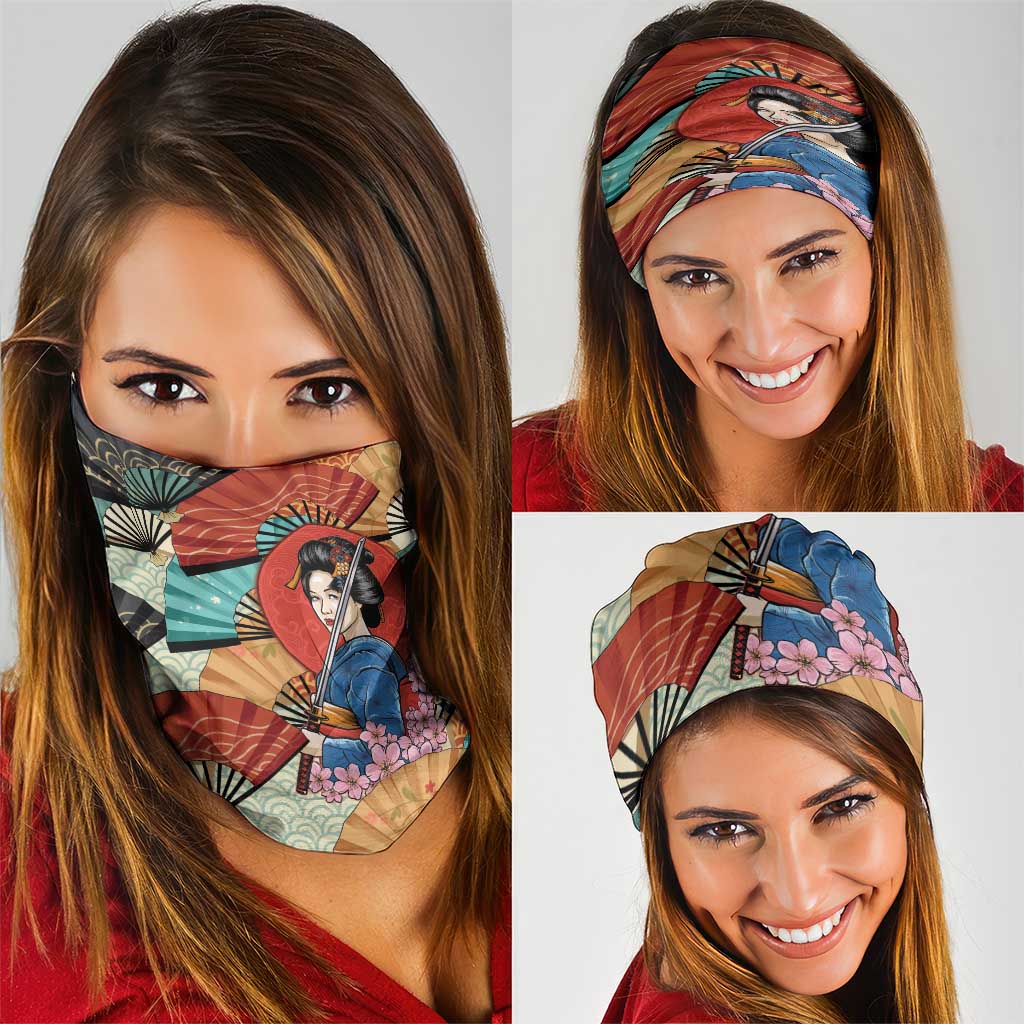 Japanese Geisha Katana Neck Gaiter Japan Sensu Seigaiha Pattern LT14 - Polynesian Pride