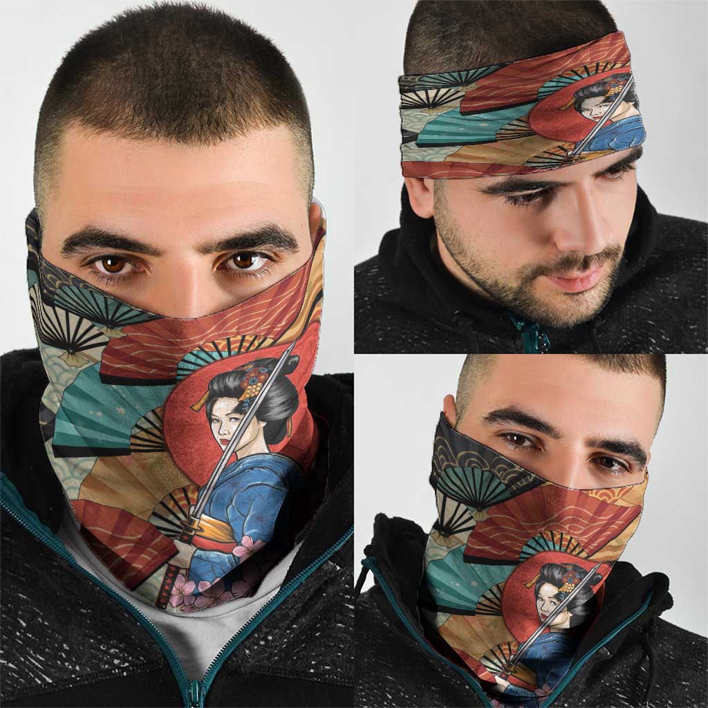 Japanese Geisha Katana Neck Gaiter Japan Sensu Seigaiha Pattern LT14 - Polynesian Pride
