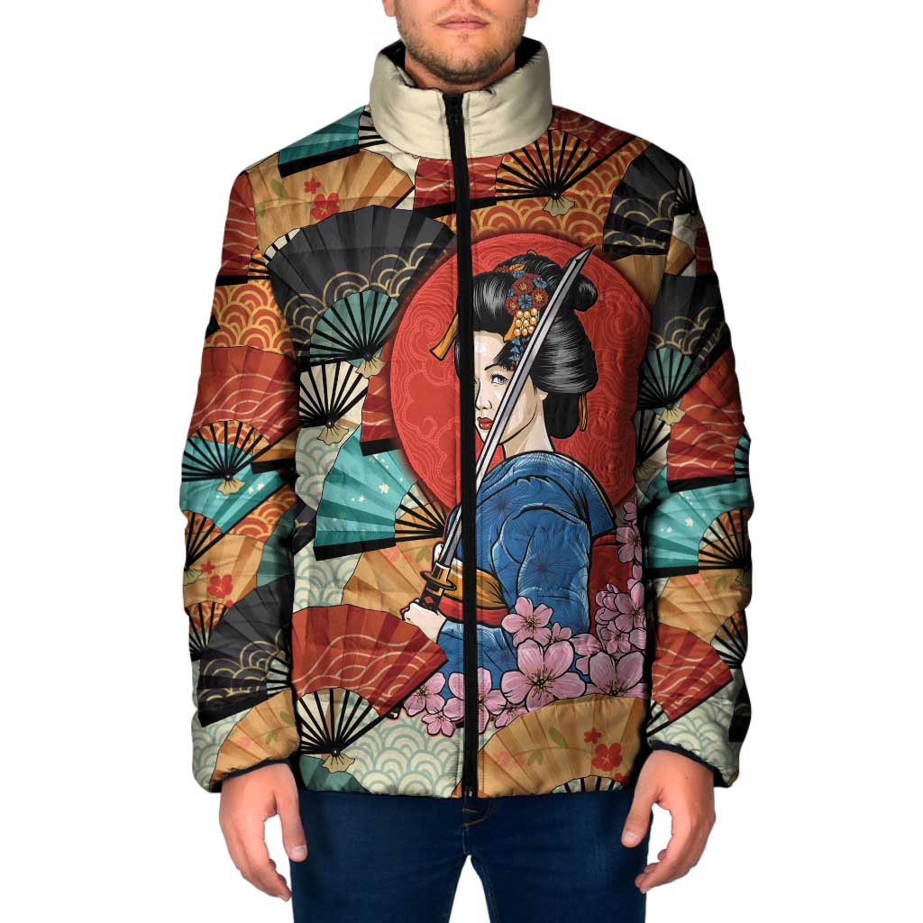 Japanese Geisha Katana Padded Jacket Japan Sensu Seigaiha Pattern LT14 Men Multicolor - Polynesian Pride