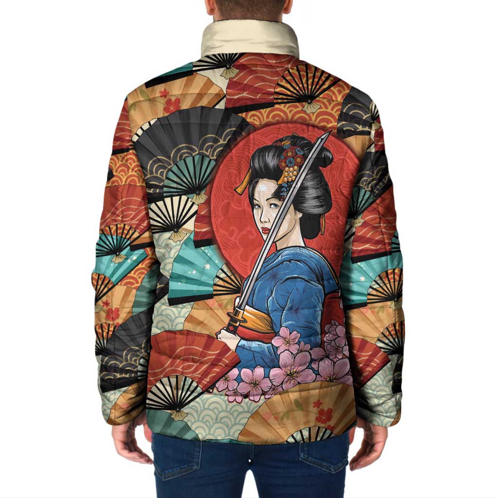 Japanese Geisha Katana Padded Jacket Japan Sensu Seigaiha Pattern LT14 - Polynesian Pride