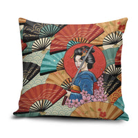 Japanese Geisha Katana Pillow Cover Japan Sensu Seigaiha Pattern LT14 Multicolor - Polynesian Pride