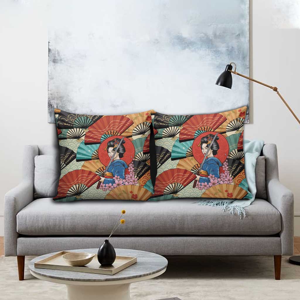 Japanese Geisha Katana Pillow Cover Japan Sensu Seigaiha Pattern LT14 - Polynesian Pride