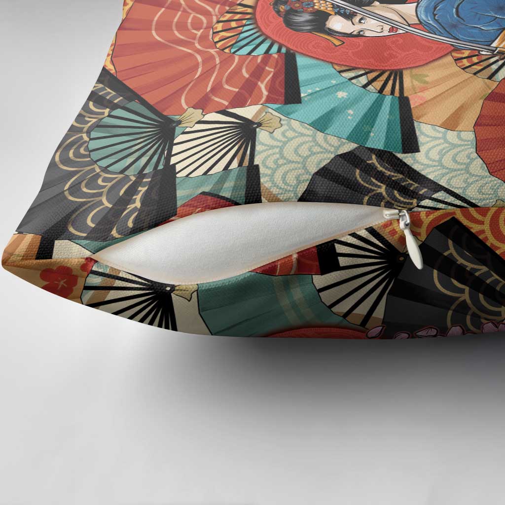 Japanese Geisha Katana Pillow Cover Japan Sensu Seigaiha Pattern LT14 - Polynesian Pride