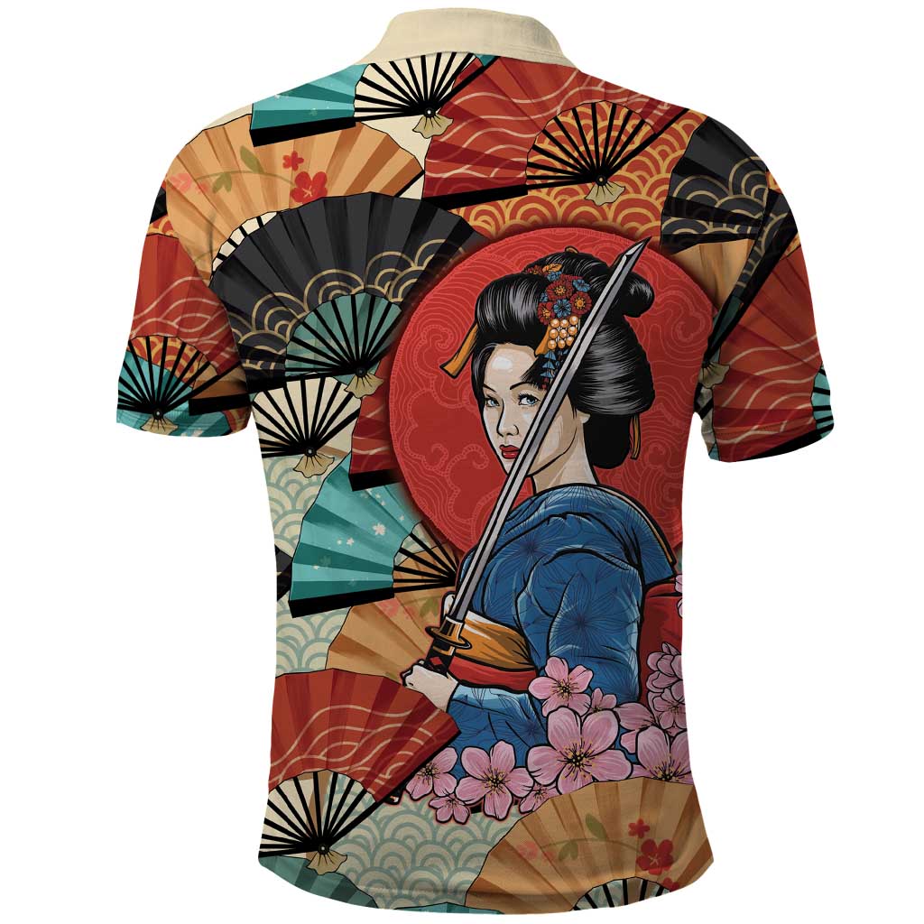 Japanese Geisha Katana Polo Shirt Japan Sensu Seigaiha Pattern LT14 - Polynesian Pride