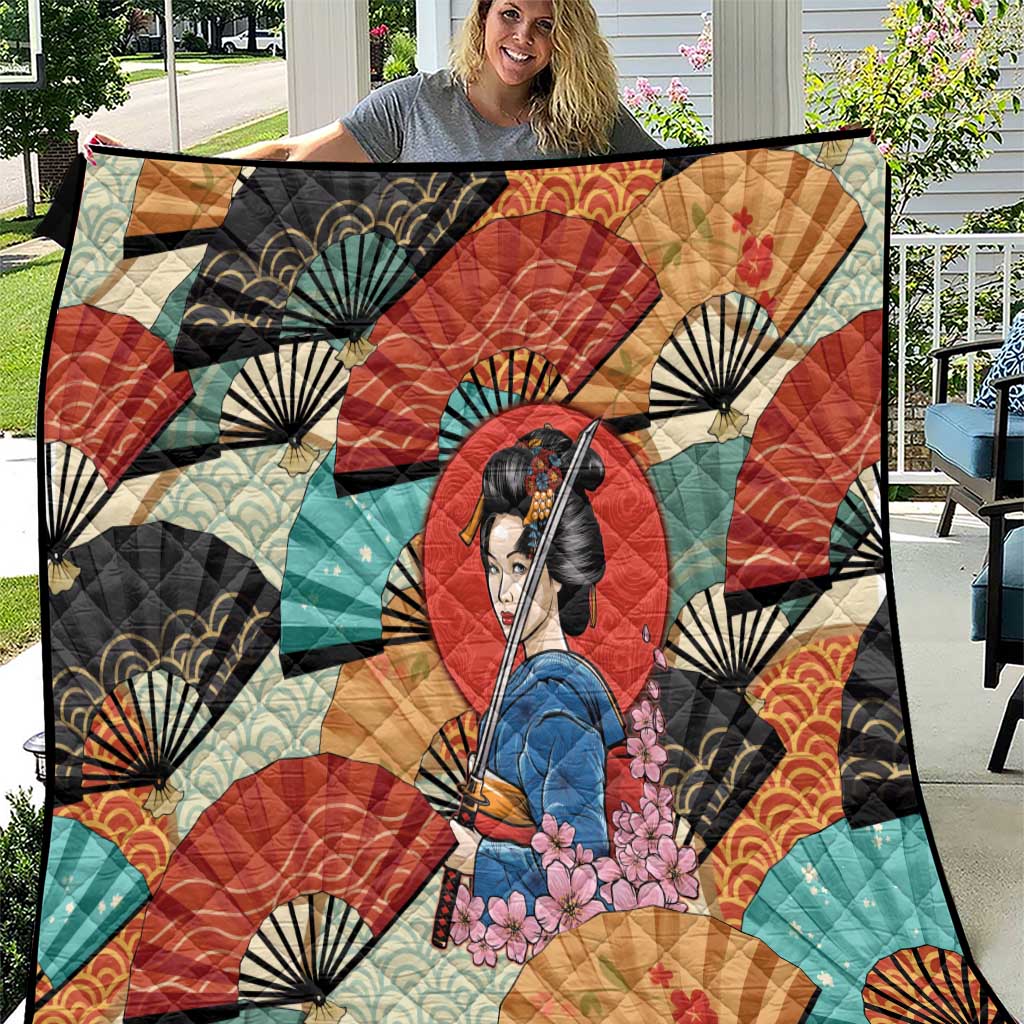 Japanese Geisha Katana Quilt Japan Sensu Seigaiha Pattern - Polynesian Pride