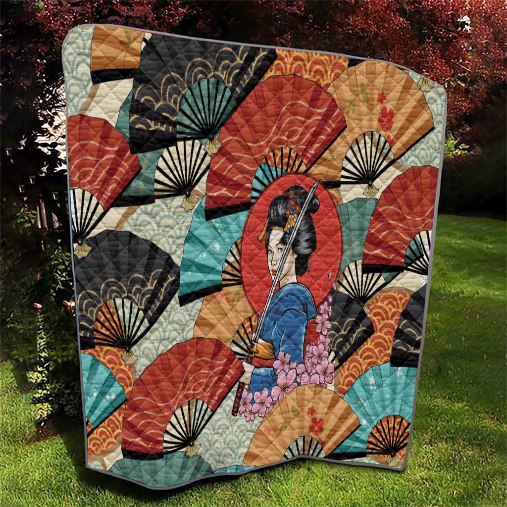 Japanese Geisha Katana Quilt Japan Sensu Seigaiha Pattern - Polynesian Pride