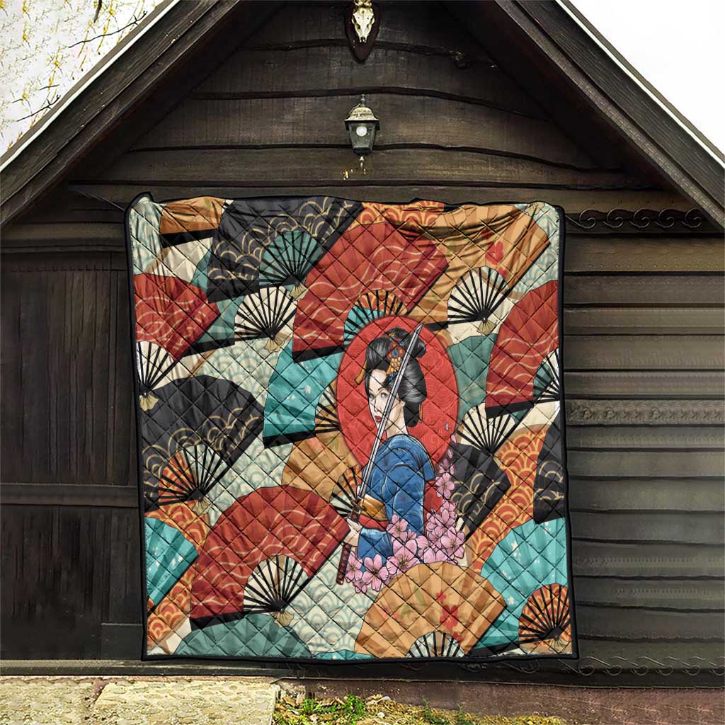 Japanese Geisha Katana Quilt Japan Sensu Seigaiha Pattern - Polynesian Pride