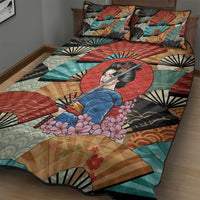 Japanese Geisha Katana Quilt Bed Set Japan Sensu Seigaiha Pattern - Polynesian Pride