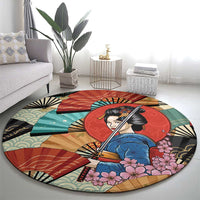 Japanese Geisha Katana Round Carpet Japan Sensu Seigaiha Pattern LT14 - Polynesian Pride
