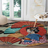 Japanese Geisha Katana Round Carpet Japan Sensu Seigaiha Pattern LT14 - Polynesian Pride