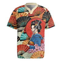 Japanese Geisha Katana Rugby Jersey Japan Sensu Seigaiha Pattern LT14 Multicolor - Polynesian Pride