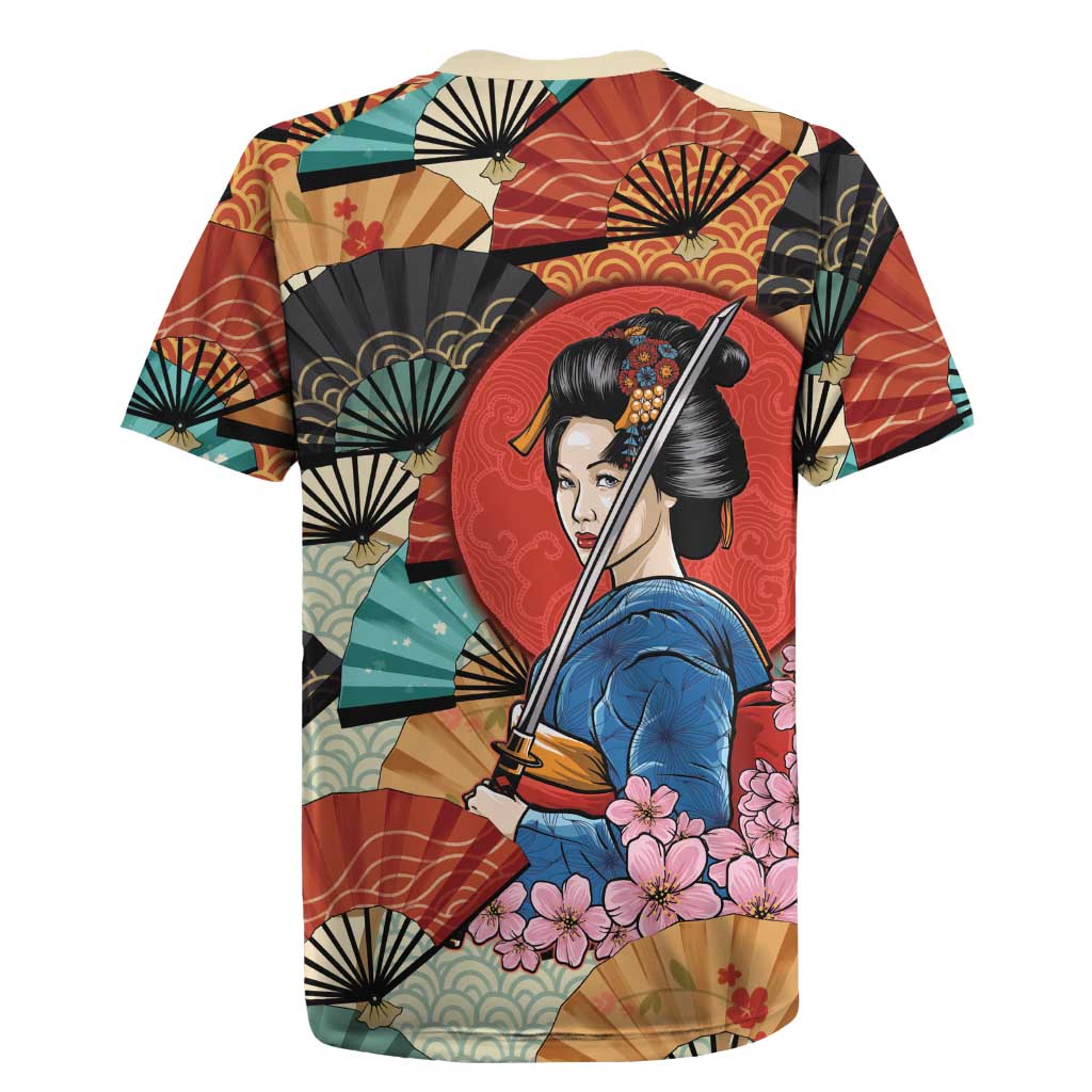 Japanese Geisha Katana Rugby Jersey Japan Sensu Seigaiha Pattern LT14 - Polynesian Pride