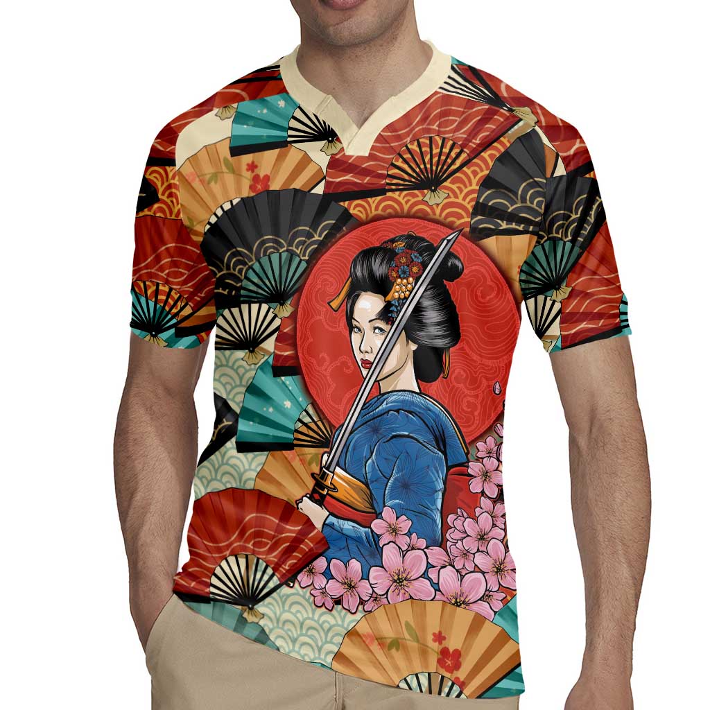 Japanese Geisha Katana Rugby Jersey Japan Sensu Seigaiha Pattern LT14 - Polynesian Pride