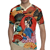 Japanese Geisha Katana Rugby Jersey Japan Sensu Seigaiha Pattern LT14 - Polynesian Pride