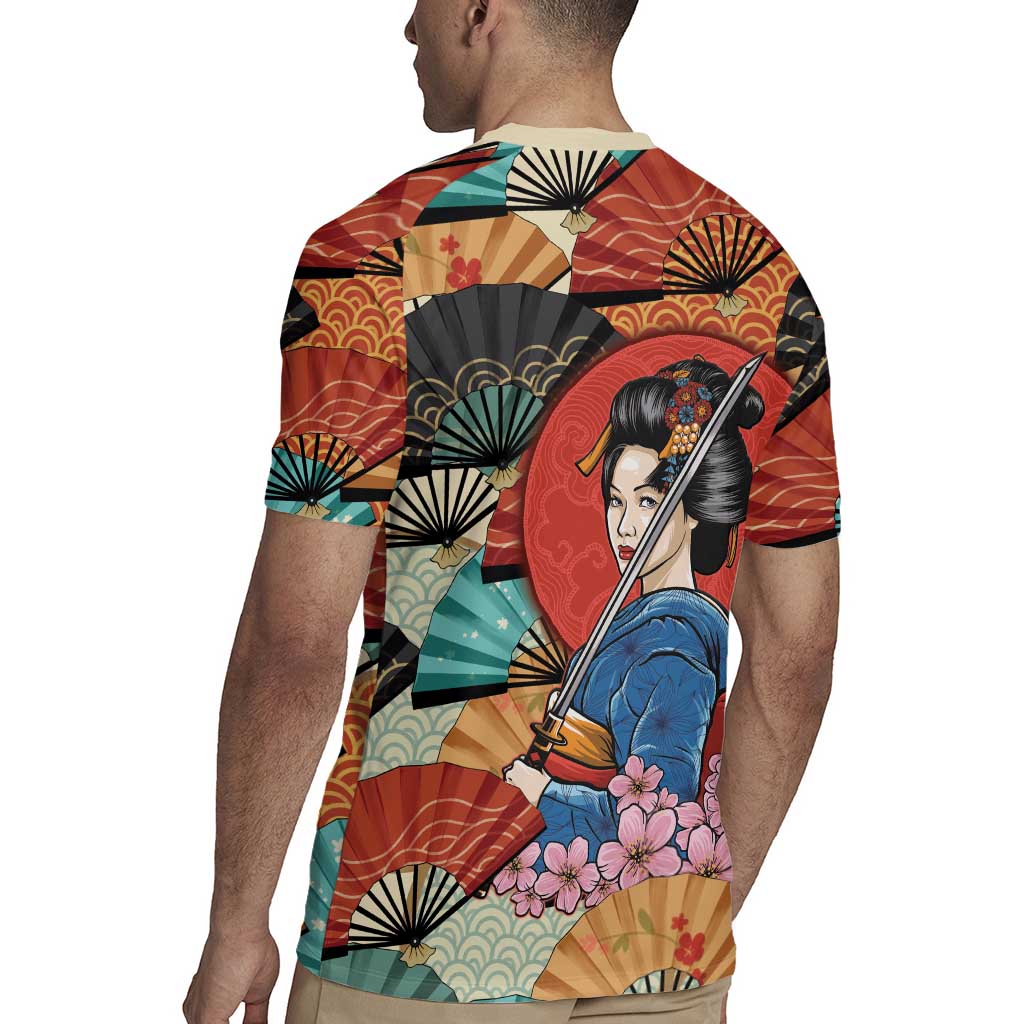Japanese Geisha Katana Rugby Jersey Japan Sensu Seigaiha Pattern LT14 - Polynesian Pride