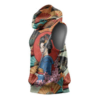 Japanese Geisha Katana Sleeveless Hoodie Japan Sensu Seigaiha Pattern LT14 - Polynesian Pride