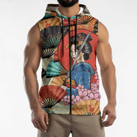 Japanese Geisha Katana Sleeveless Zip Hoodie Japan Sensu Seigaiha Pattern LT14 - Polynesian Pride
