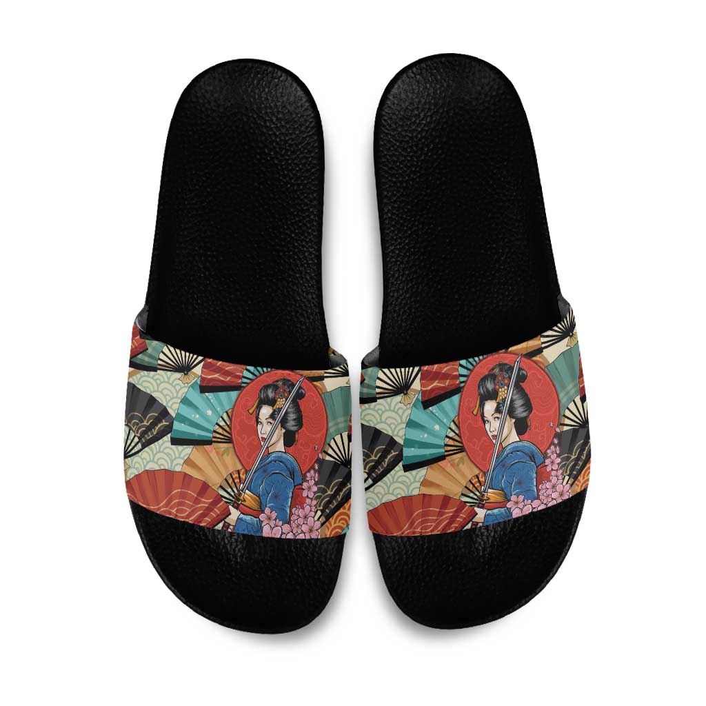Japanese Geisha Katana Slide Sandals Japan Sensu Seigaiha Pattern LT14 Multicolor - Polynesian Pride