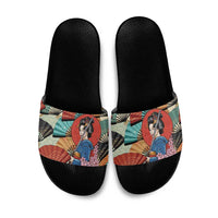Japanese Geisha Katana Slide Sandals Japan Sensu Seigaiha Pattern LT14 Multicolor - Polynesian Pride