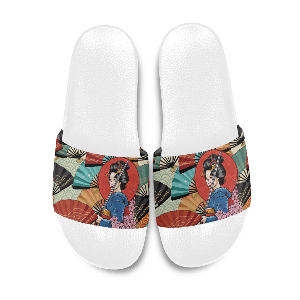 Japanese Geisha Katana Slide Sandals Japan Sensu Seigaiha Pattern LT14 Multicolor - Polynesian Pride