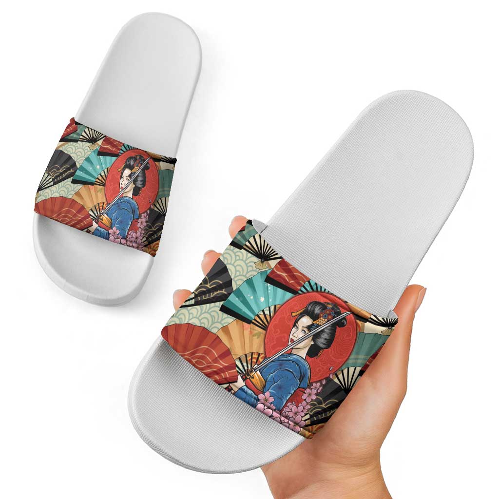 Japanese Geisha Katana Slide Sandals Japan Sensu Seigaiha Pattern LT14 - Polynesian Pride