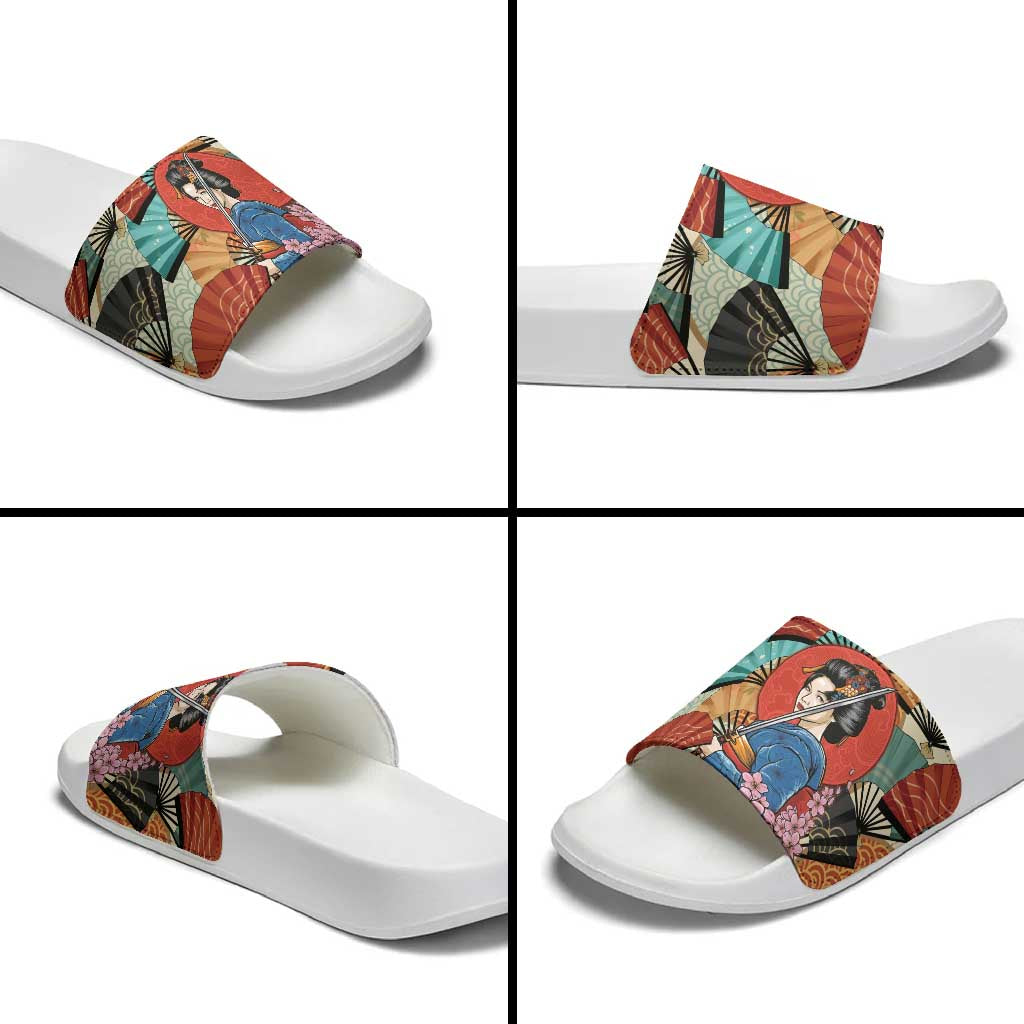 Japanese Geisha Katana Slide Sandals Japan Sensu Seigaiha Pattern LT14 - Polynesian Pride