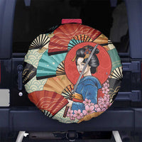 Japanese Geisha Katana Spare Tire Cover Japan Sensu Seigaiha Pattern LT14 No hole Multicolor - Polynesian Pride