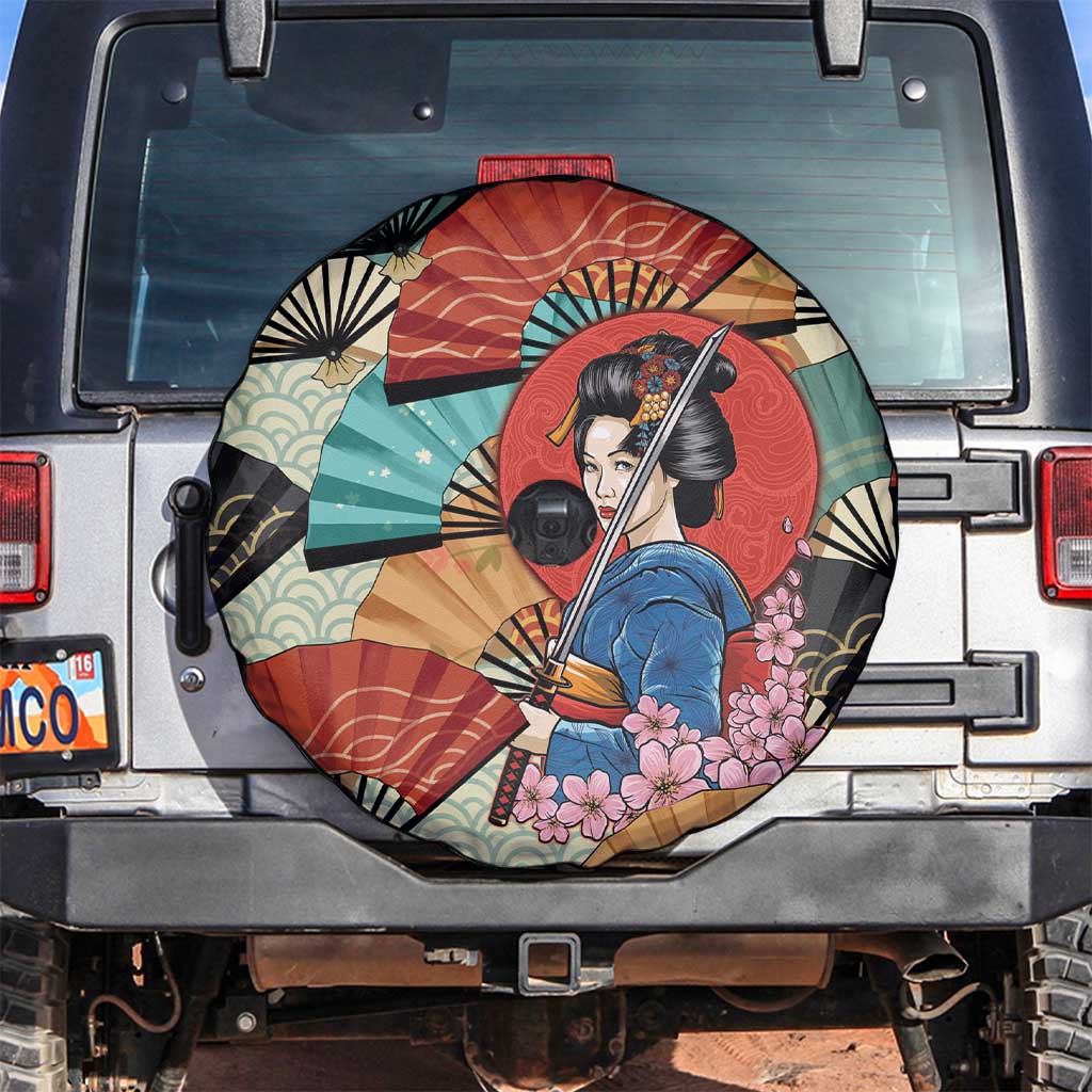 Japanese Geisha Katana Spare Tire Cover Japan Sensu Seigaiha Pattern LT14 Multicolor - Polynesian Pride