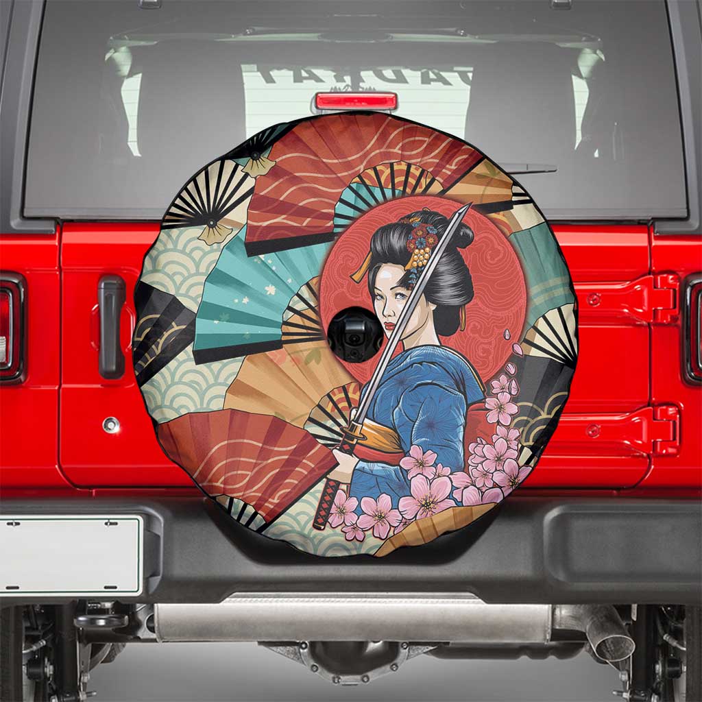 Japanese Geisha Katana Spare Tire Cover Japan Sensu Seigaiha Pattern LT14 - Polynesian Pride