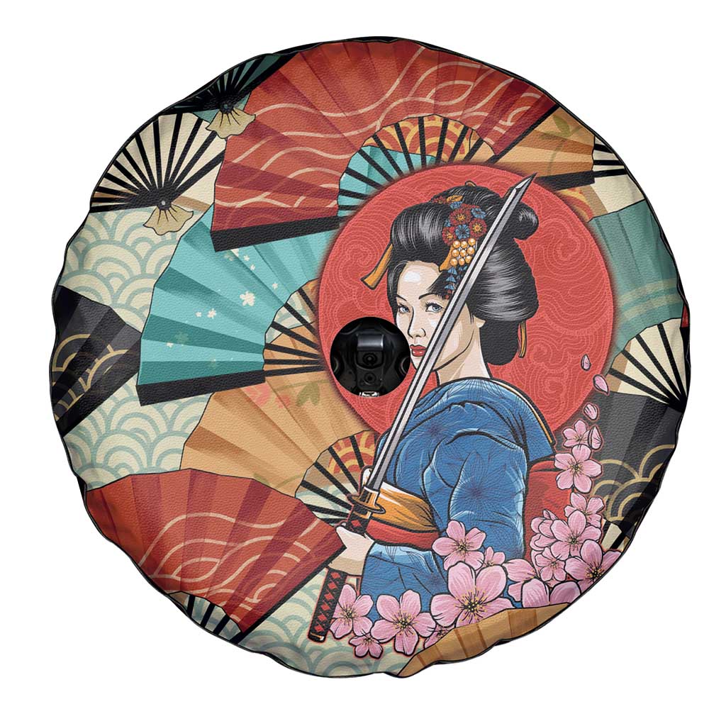 Japanese Geisha Katana Spare Tire Cover Japan Sensu Seigaiha Pattern LT14 - Polynesian Pride