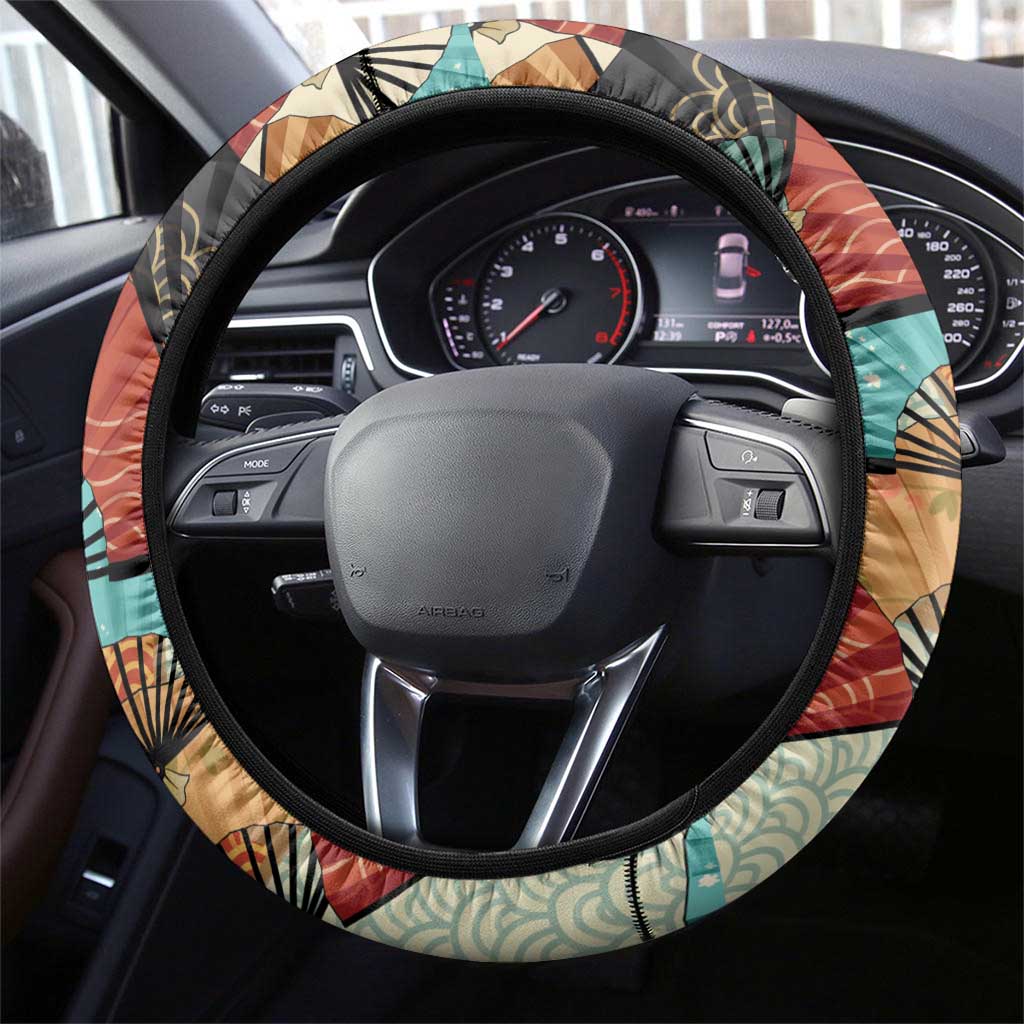 Japanese Geisha Katana Steering Wheel Cover Japan Sensu Seigaiha Pattern LT14 - Polynesian Pride