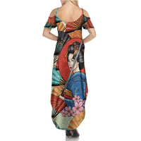 Japanese Geisha Katana Summer Maxi Dress Japan Sensu Seigaiha Pattern LT14 - Polynesian Pride