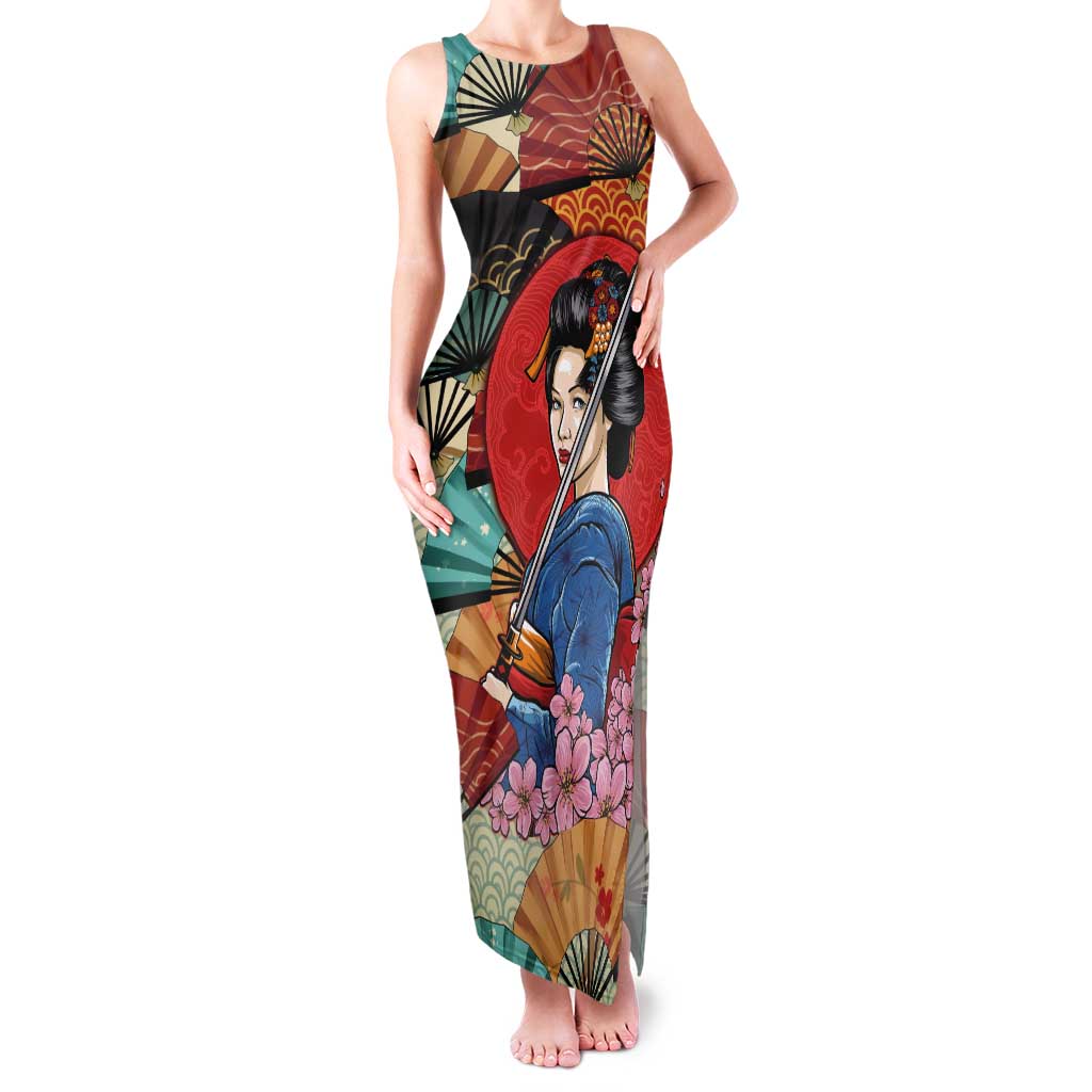 Japanese Geisha Katana Tank Maxi Dress Japan Sensu Seigaiha Pattern LT14 Women Multicolor - Polynesian Pride
