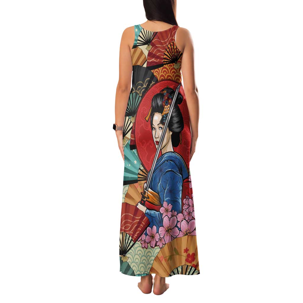Japanese Geisha Katana Tank Maxi Dress Japan Sensu Seigaiha Pattern LT14 - Polynesian Pride