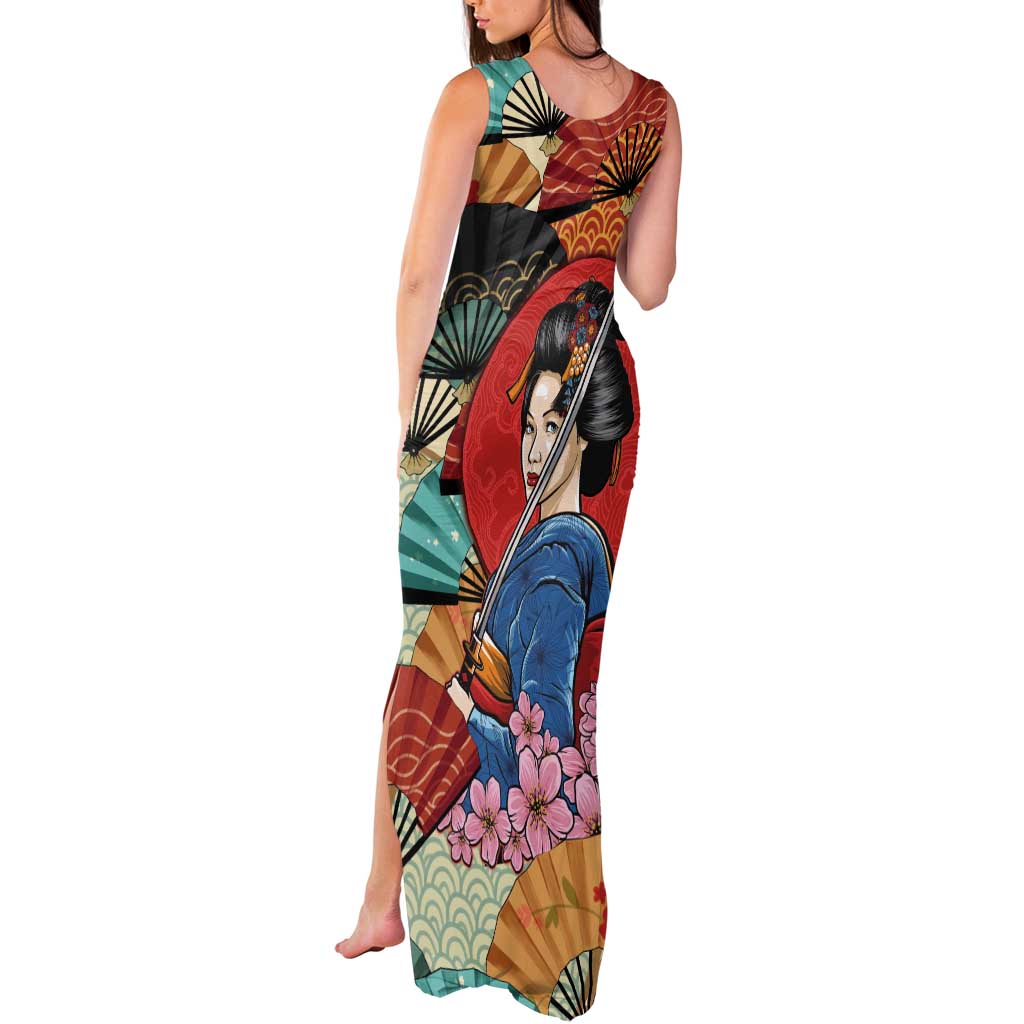 Japanese Geisha Katana Tank Maxi Dress Japan Sensu Seigaiha Pattern LT14 - Polynesian Pride