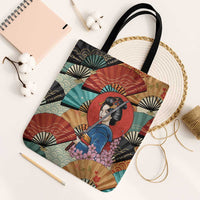 Japanese Geisha Katana Tote Bag Japan Sensu Seigaiha Pattern LT14 Black Strap One Size Multicolor - Polynesian Pride