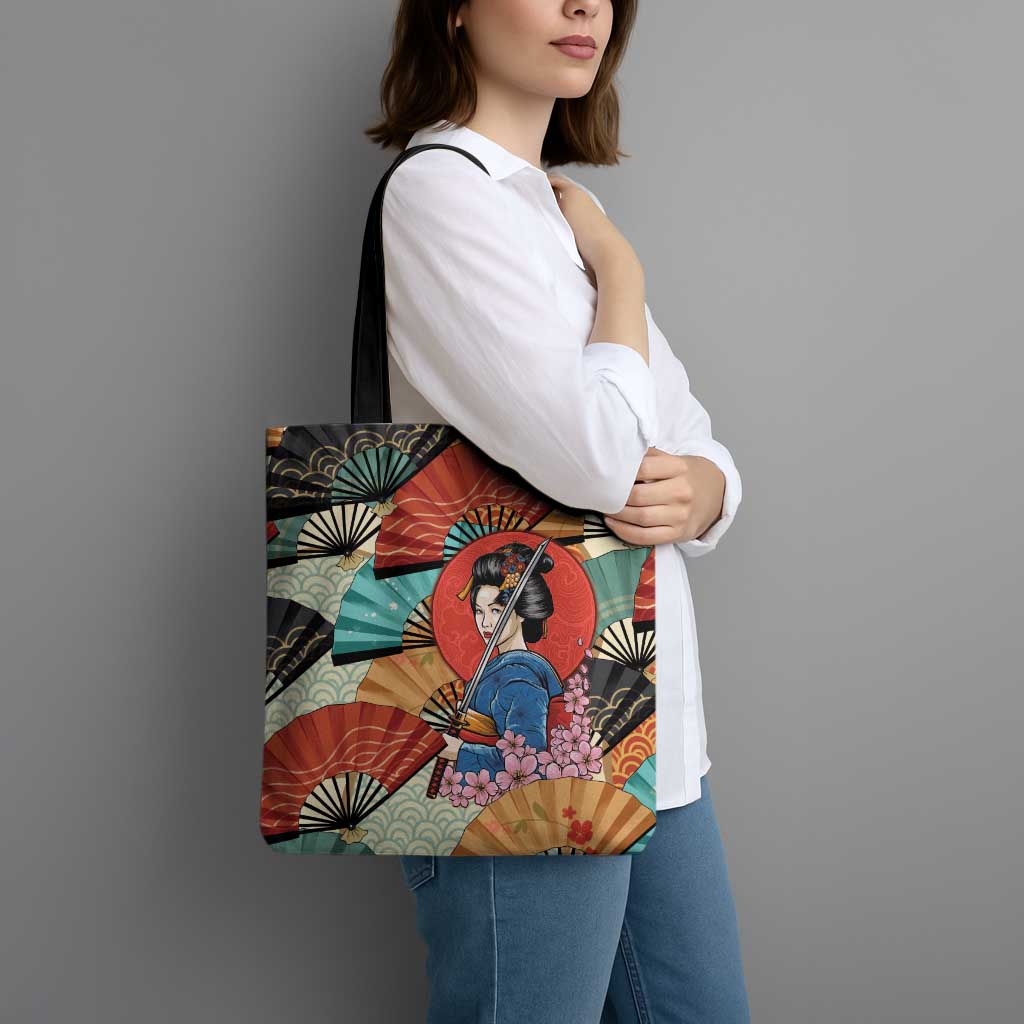 Japanese Geisha Katana Tote Bag Japan Sensu Seigaiha Pattern LT14 - Polynesian Pride