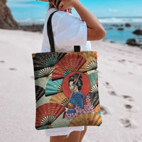 Japanese Geisha Katana Tote Bag Japan Sensu Seigaiha Pattern LT14 - Polynesian Pride